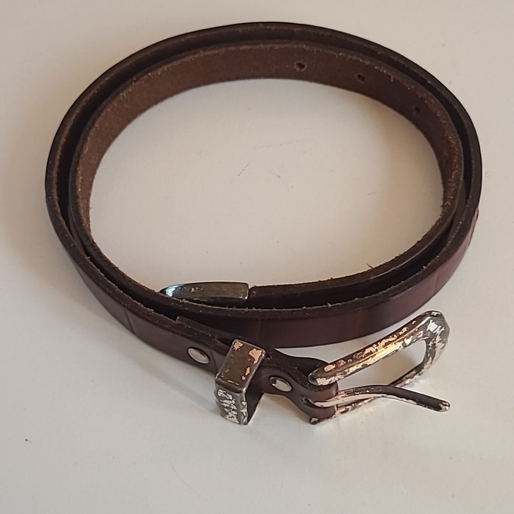 Vintage Banana Republic Women's Small Leather Belt Patina Buckle Made in USA